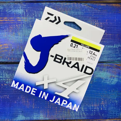 Шнур Daiwa J-Braid X4 135м. №0,21мм. 12,4кг. 2.5PE 27lb. (fluo yellow)