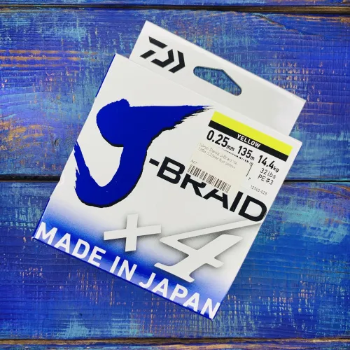 Шнур Daiwa J-Braid X4 135м. №0,25мм. 14,4кг. 3.0PE 32lb. (fluo yellow)