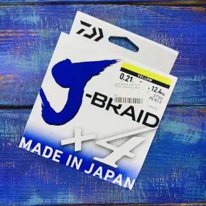 Шнур Daiwa J-Braid X4 135м. №0,21мм. 12,4кг. 2.5Pe 27lb. (fluo yellow)